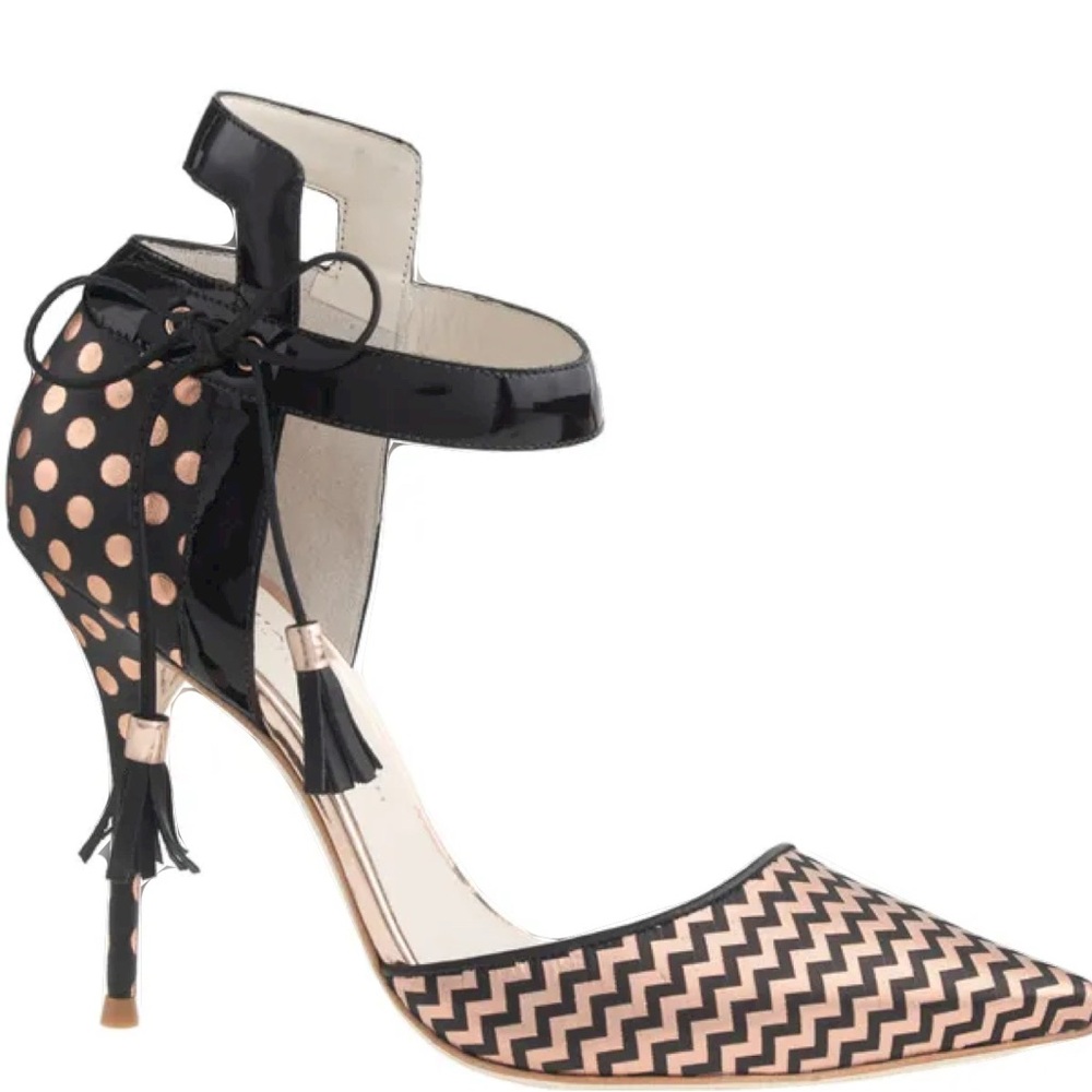 Sophia Webster x J.Crew Gold Black D'Orsay Pump, Size EU 36.